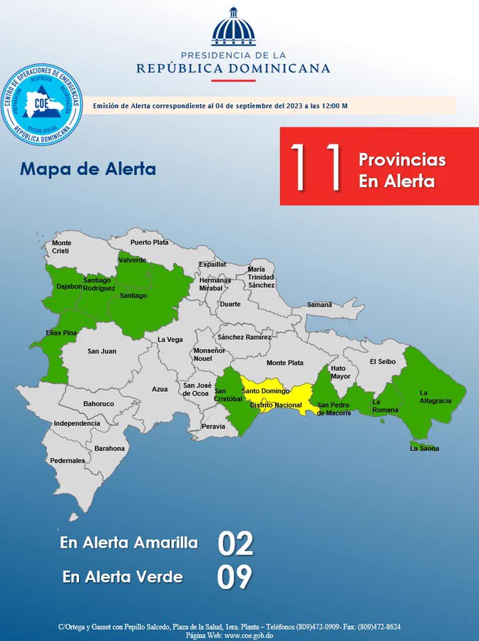 Alerta Amarilla Y Verde Del COE: 9 Y 5 Provincias Respectivamente Alerta Amarilla Y Verde Del COE: 9 Y 5 Provincias Respectivamente