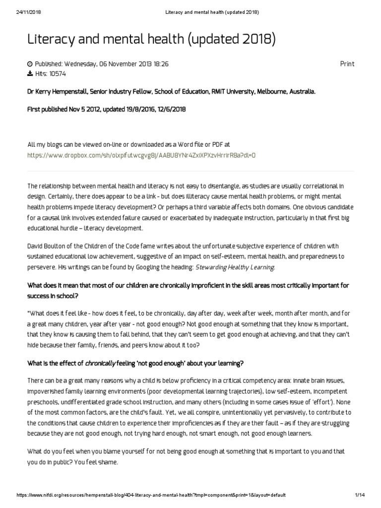 Improving Mental Health Literacy Through Education Improving Mental Health Literacy Through Education