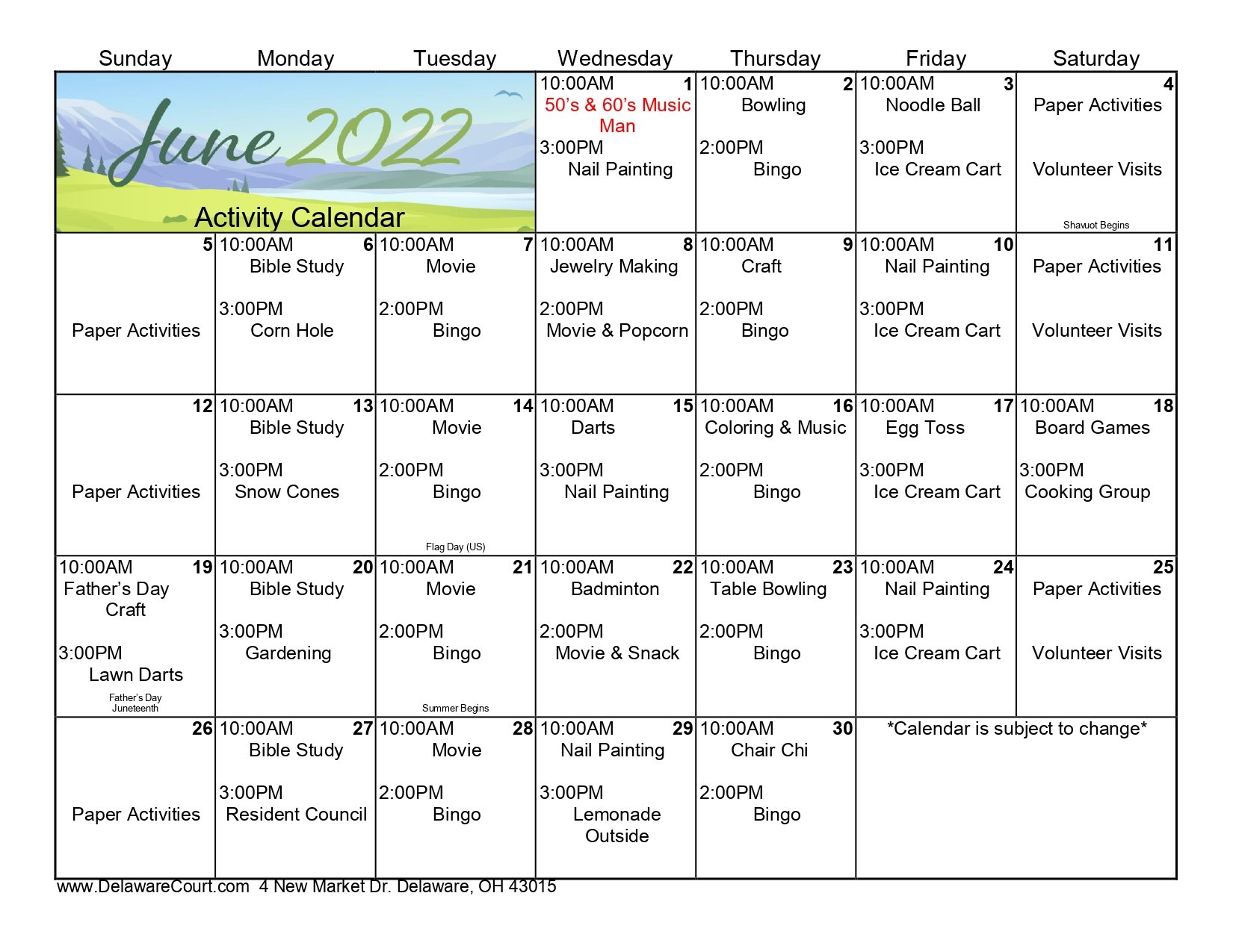 Senior Citizen's Calendar Of Events & Trips Senior Citizen's Calendar Of Events & Trips