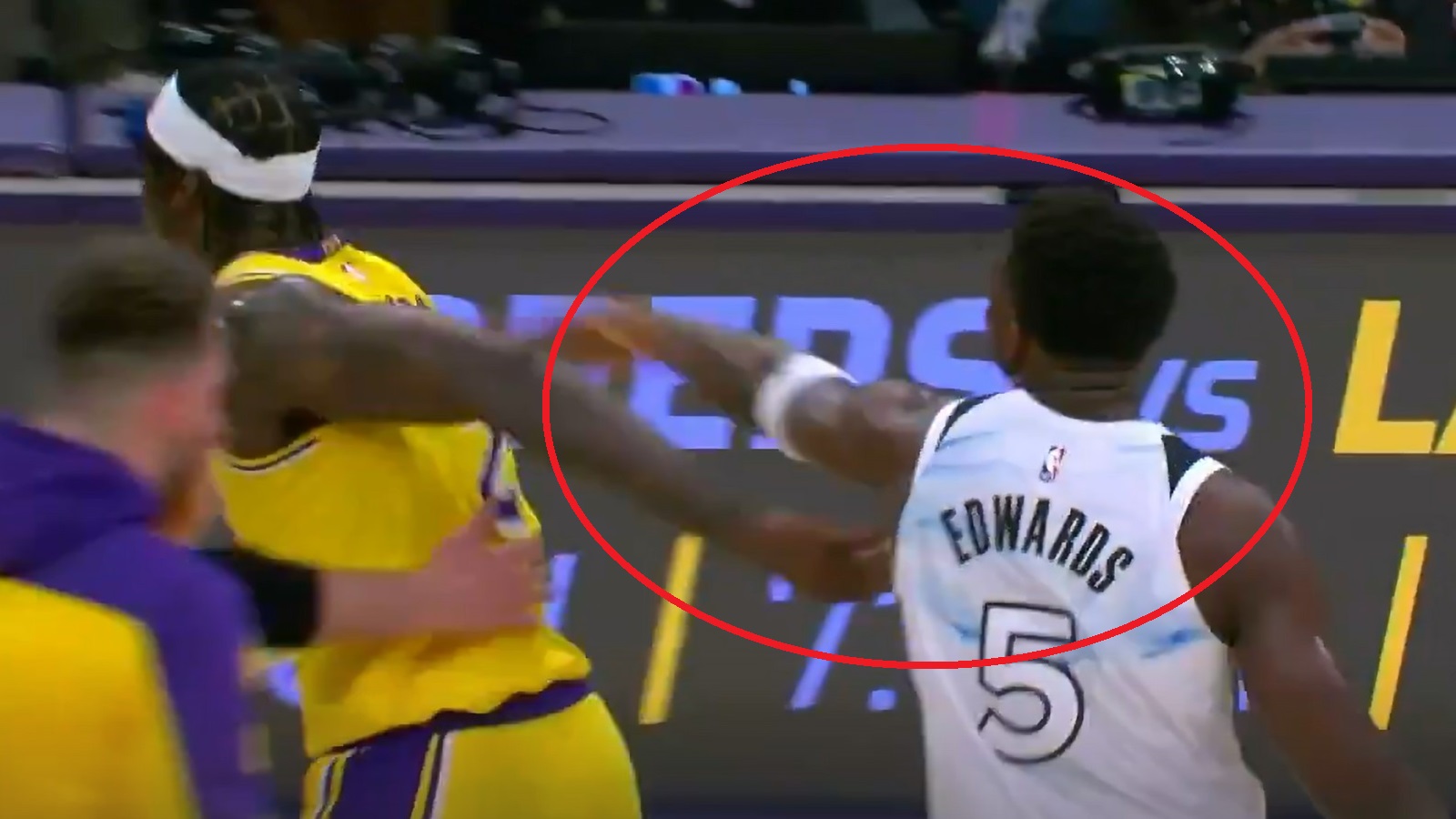 Shoving Match Involving Anthony Edwards And Lakers Player During Game Shoving Match Involving Anthony Edwards And Lakers Player During Game
